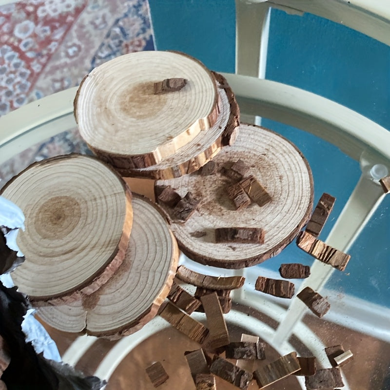 28pcs Wooden Coasters Natural Tree Bark Log Slices (2.7-3.5 Inches) | Unpolished Wood Slices Handicraft Art Supplies/ Christmas Decoration Materials/ Woodworking Tool Additions