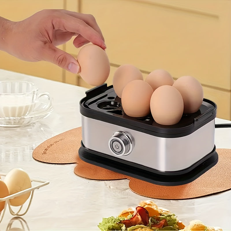Quick Egg Cooker, 6 Egg Capacity Egg Cooker, Hard Boiled, Semi-cooked, Soft Boiled Egg Cooker, with Automatic Shut-off and Alarm Function, Stainless Steel Household Electric Egg Steamer(Black)
