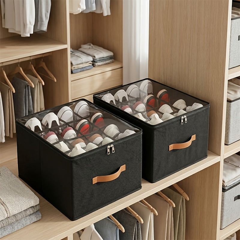 2pcs Wardrobe And Shoe Storage Set, Including A Large Shoe Storage Bin with A Transparent Lid And Reinforced Handles, And A Foldable Storage Bin Perfect for Boots, High Heels, And Sneakers, Room Decor, Closet Organizers And Storage