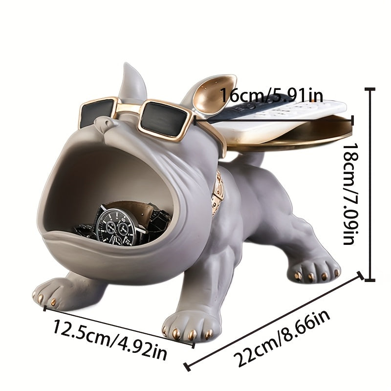 Modern Decorative Resin Bulldog Tray Statue, Dog Tray Storage Entrance Keychain, Candy Jewelry Earring Tray, Suitable for Home Decoration, Modern Art Dining Table Decoration, Office Christmas And New Year Decorations