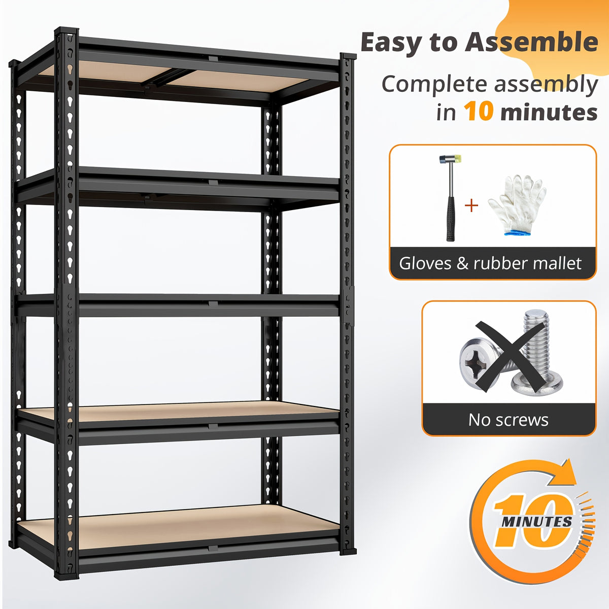 REIBII 2000LBS for garage Shelving Storage Shelves Heavy Duty 5-tier Metal Shelving Units For Garage Shelves 60" H X 28" W X 12" D, Adjustable Utility Shelf Rack For Kitchen Warehouse Basement Pantry Utility Rack Shelf, Black, Standing Shelf