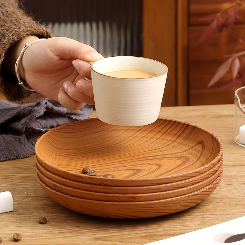 Wood Grain Dinner Plates Set of 10, 7.8 Inch Thickened Plastic Salad and Bread Plates for Breakfast, Sandwiches and Everyday Family Dining