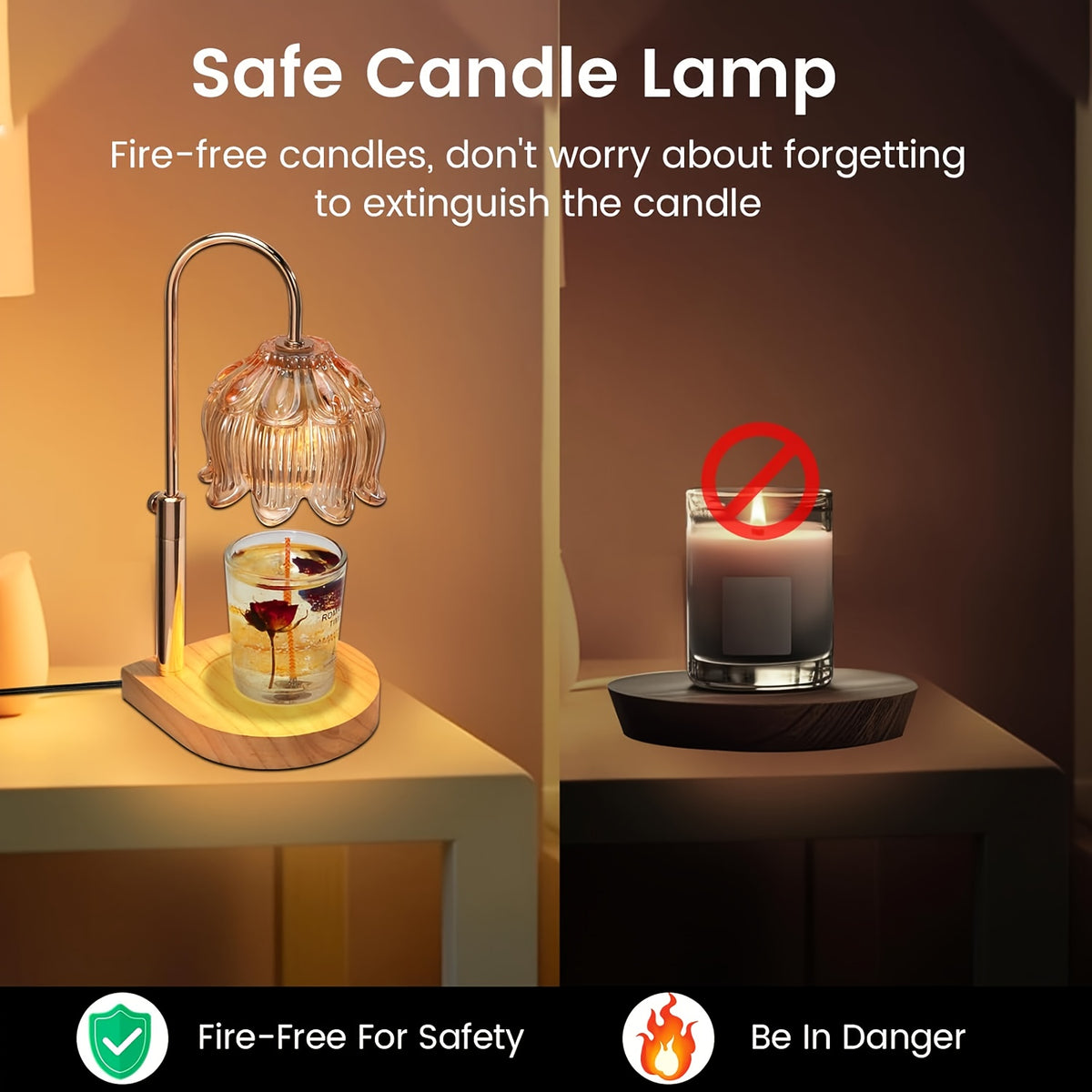 Adjustable Height Candle Warmer Lamp | Flameless Dimmable Scented Vintage Candle Lamp with Timer, Iron Tabletop, Polished Finish, 120V Plug Powered, Ideal for Home Decor, Mother'S Day and Christmas Gifts (No Bulb Included)