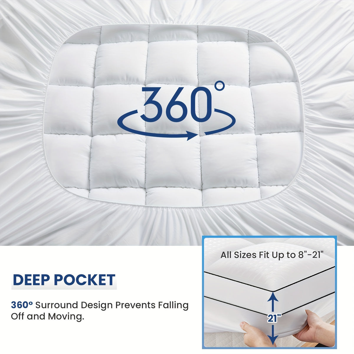 Cooling Mattress Topper, Overfilled Down Alternative Pillow Top, Fits 8-21 Inch Deep Pocket, Baffle Box Design Plush & Support Snow Down Alternative, Hotel Quality