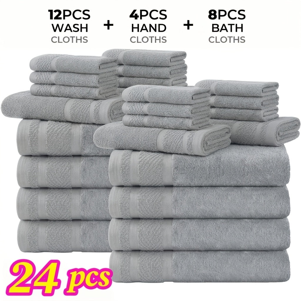 12/24pcs Bath Cloths Set, Hotel Quality Thick Bath Cloths | Highly Absorbent & Quick-Dry | 4 Bath Cloths & 6 Hand & 2 Washcloths, Cotton For Hotel Spa Gym & Home Bathroom Essentials, Wash Cloths