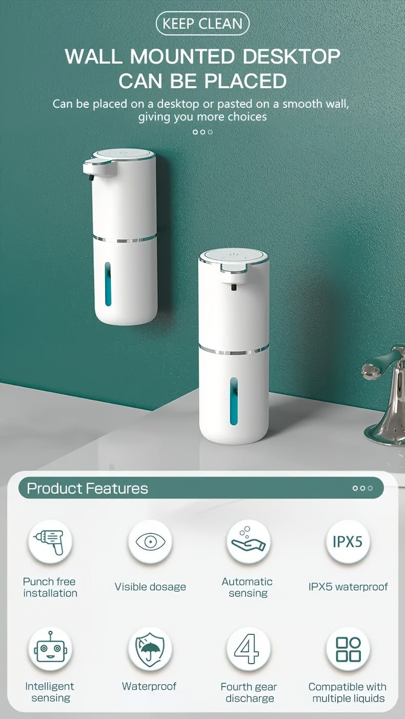 Smart Sensor Soap Dispenser | Automatic No-Touch Liquid Release, 13.53oz Capacity, Four-Level Adjustable Flow Rate, Electric Power Display, Freely Replaceable Fluid, USB Quick Charging, Wall Mount, Nickel