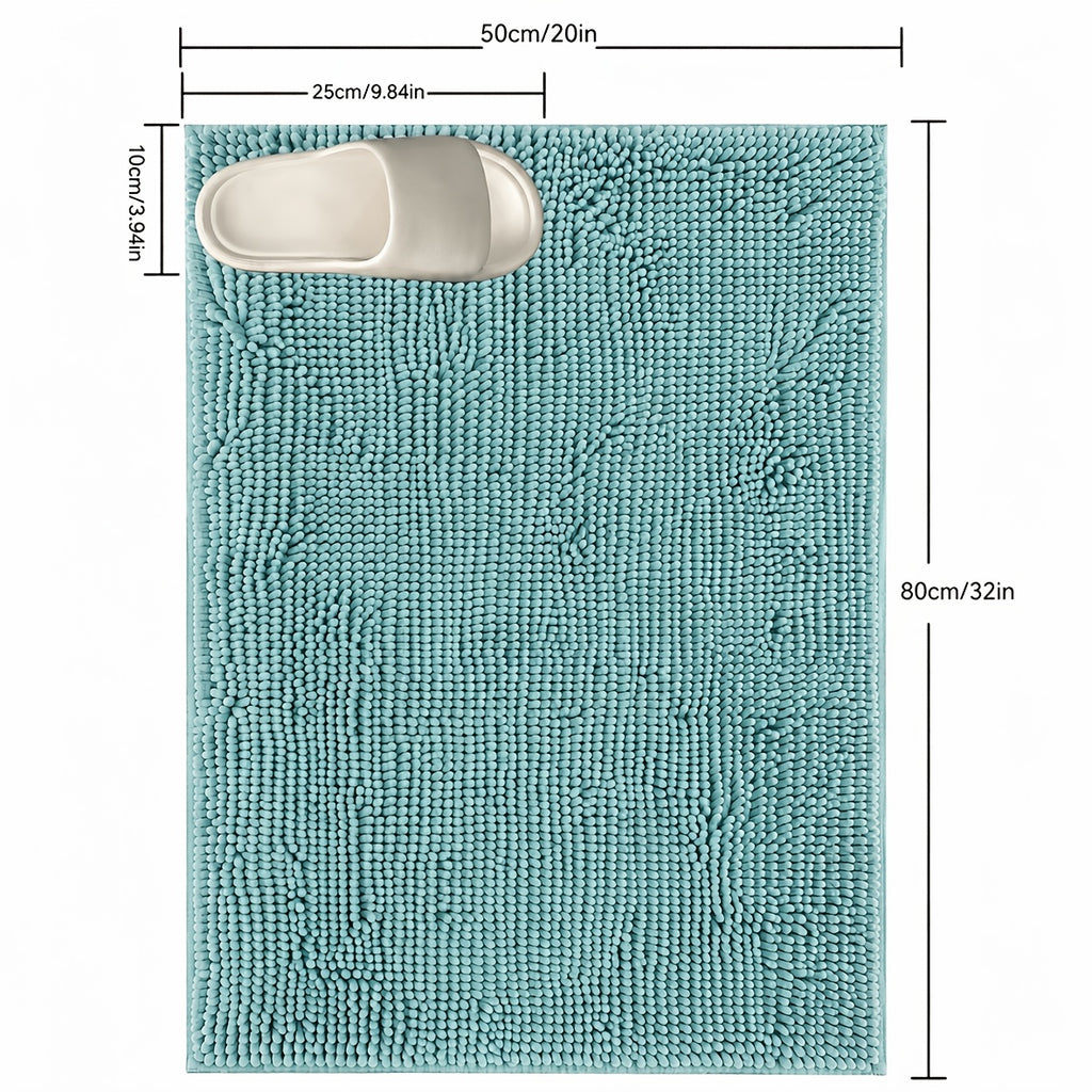 AIERJIA Original Shaggy Chenille 2pcs Bath Rug Set, Featuring a 20X20 Square U-Shaped Contoured Toilet Mat And a 32X20 Carpet Rug, Both Machine Washable And Dryable, Offering Soft And Plush for Your Tub Shower in Eggshell Blue
