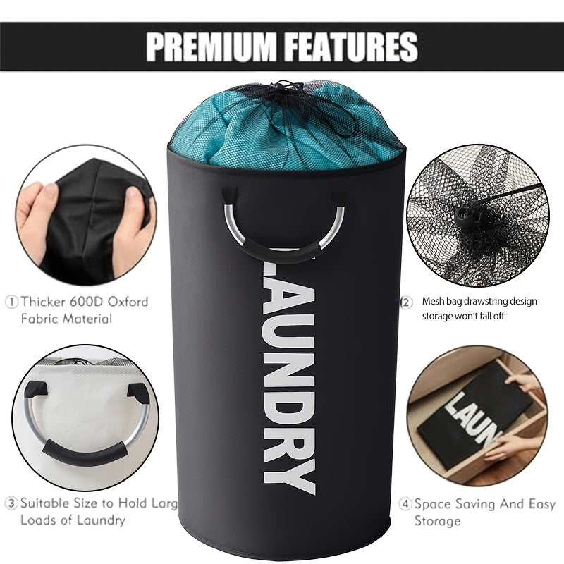 1pc/2pcs 25.1gal Large Capacity Foldable Laundry Basket (New Drawstring Design) - A Foldable Fabric Clothing Storage Basket Suitable for Multiple Scenarios, Suitable for Bathrooms, Rooms, Outdoors, Dormitories, Multi-Functional Laundry Basket