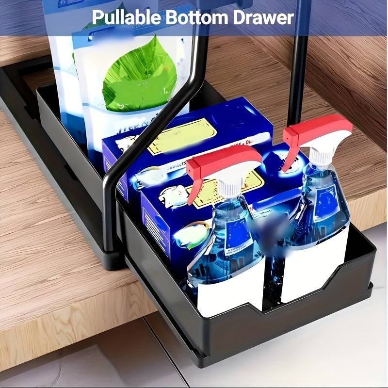 2pcs Under Sink Organizer with Sliding Shelves - Durable Pull-Out Cabinet Organizer for Bathroom & Kitchen, Space-Saving Storage Solution, Sleek Design
