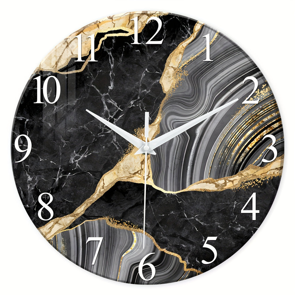 Modern Large Glass Wall Clock - Marble Texture, Silent Non-Ticking, AA Battery Powered (Batteries Not Included), for Modern Living Room, Bedroom, Kitchen, Office Wall Decor, Christmas And Housewarming Gift, Modern Living Room Decor, 12-24 Inch