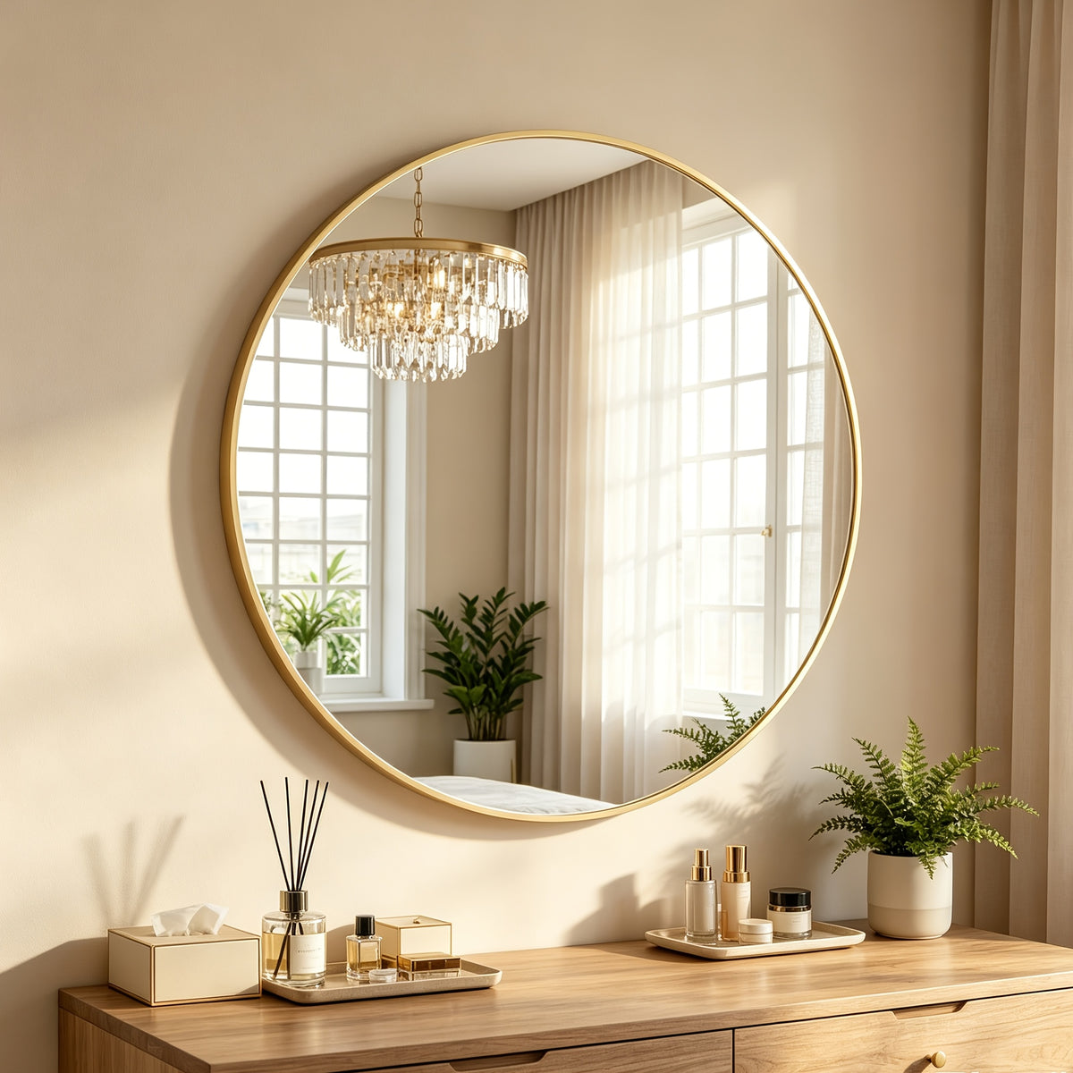 Full Length Floor Mirror, Shatterproof Tempered Glass & Metal Frame, Free Standing or Leaning Dressing Mirror, Circle Vanity Mirrors in Various Sizes Suitable for Home Decor, Bathroom Bedroom Living Room Entryway, Hanging or Leaning