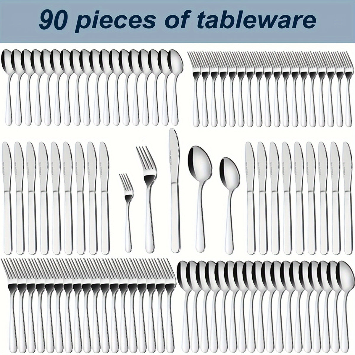 60/90pcs Stainless Steel Silverware Suitable for Multiple People to Use, Steak Knife, Salad Fork, Dessert Spoons, Cutlery Set with Gift Box, Kitchen Accessories, Home Outdoor, Wedding Camping Stuff, Halloween Party Gift, Dishwasher Safe