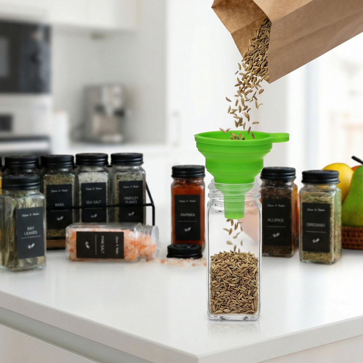 whonline 16pcs/24pcs/36pcs/48pcs Spice Jars, 4oz Glass Spice Jars with Labels - Shaker Lids, Collapsible Funnel, Brush and Marker, Seasoning Bottles for Spice Rack Drawer Cabinet
