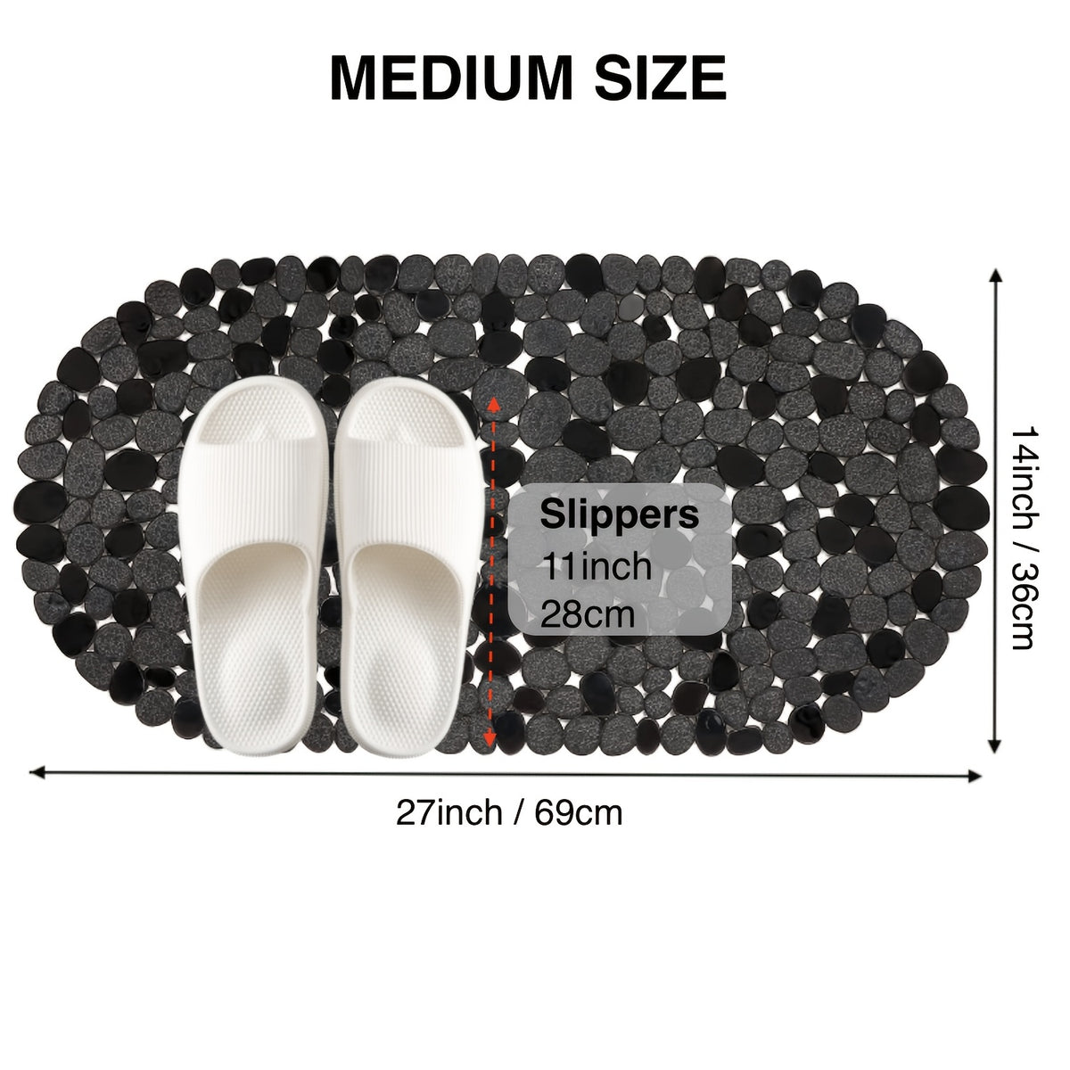Bathtub Non-Slip Mat 13.8 X 26.8 Inches, Pebble Textured Strong Suction Cup Bath Mat, Double-Sided Anti-Slip Odorless Soft PVC Shower Mat, Small Tub Safety Anti-Fall Mat for Elderly Bathroom Renovation Labor Day Home Upgrade