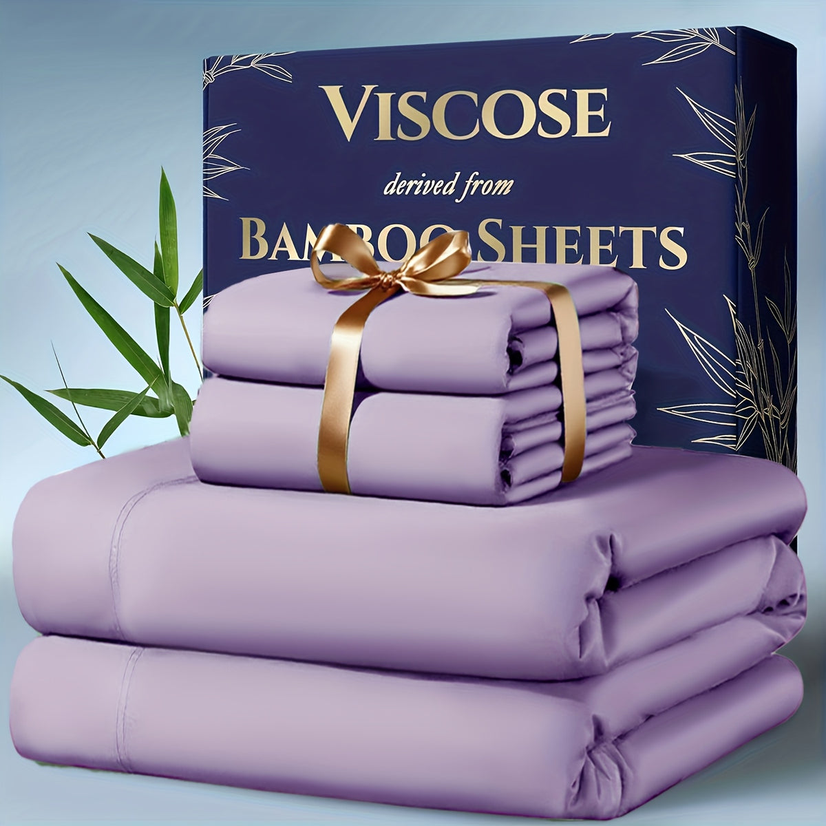 3/4pcs Cooling Bamboo Bed Sheet Set, Kids' Sheet & Pillowcase Sets 2000 TC Extra Deep Pocket 16 Inch Bed Sheet, Luxury Soft Hotel & Cooling Sheet Set for Hot Sleepers, Fitted Sheet+Flat Sheet+Pillowcases, Twin/ Full/ Queen/ King