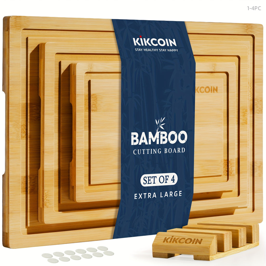 4pcs/1pc Kitchen Bamboo Cutting Board, Chopping Board with Storage Rack And Juice Groove.Essential Kitchen Tools.for Vegetables, Meat, Fruits, Bread Cheese.Great Gift for Family, Friends.Memorial Day, Spring Essentials, Mother's Day Gift