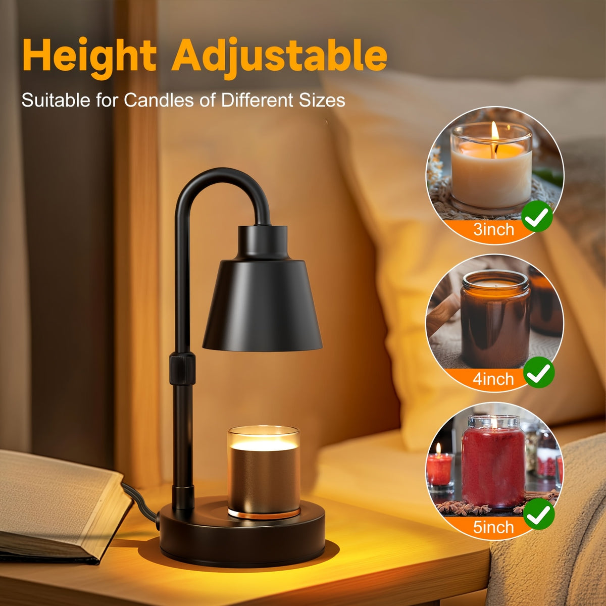 2025 New Adjustable Candle Warmer Lamp with Timer: Unique Metal Lamp for Warming Jar Candles And Wax Melts, Height Adjustable for Home And Bedroom Decor, Perfect As a Housewarming Gift Or Birthday Present for Moms (Bulbs Not Included)