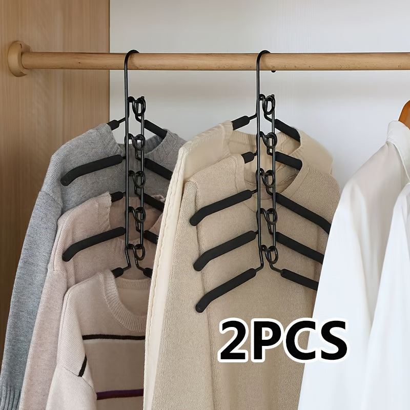 2-Pack Heavy Duty 5-in-1 Metal Space Saving Hangers | Non-Slip Foam Mats for Coats, Sweaters, Suits & T-Shirts