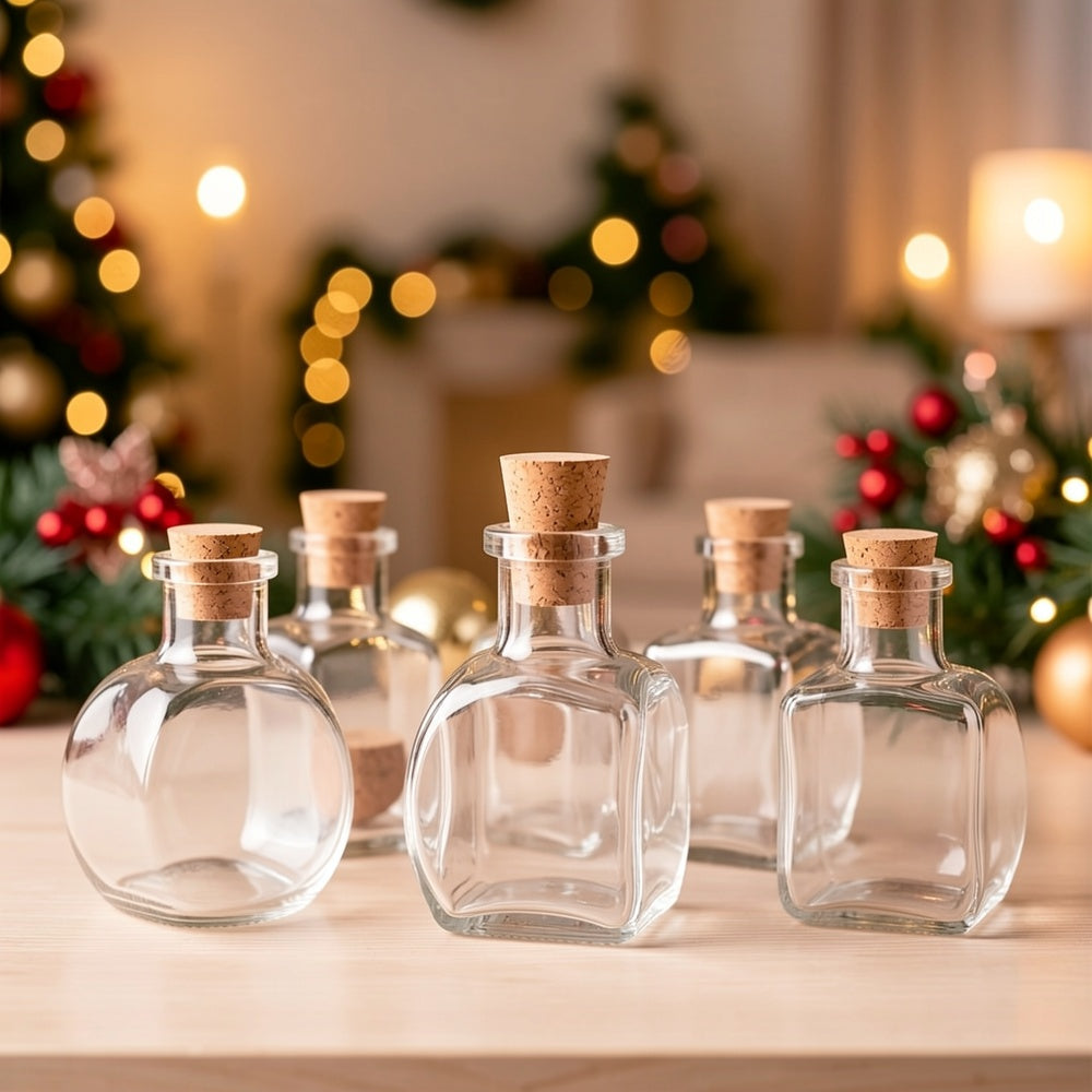 Mini Glass Bottles with Cork Stoppers, 40 Piece Random Assorted Shapes for DIY Wishing Bottle Ornaments, Bead Storage, Wedding Favors and Holiday Crafts