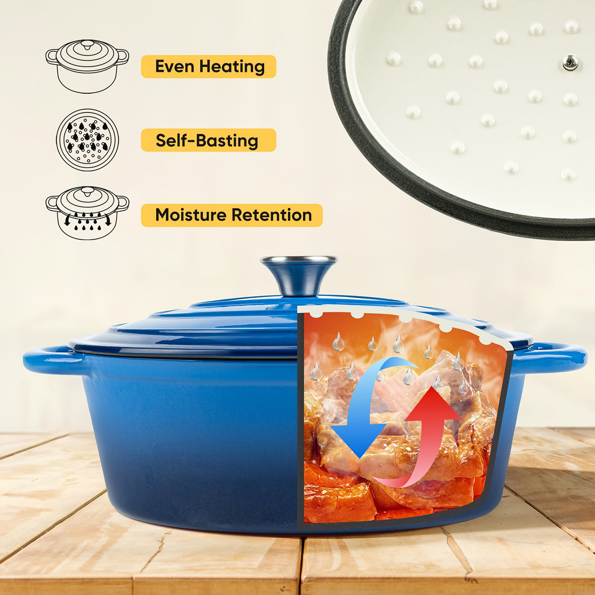 4.5QT Enameled Dutch Oven Pot With Lid, Cast Iron Dutch Oven With Dual Handles For Bread Baking, Cooking, Non-stick Enamel Coated Cookware