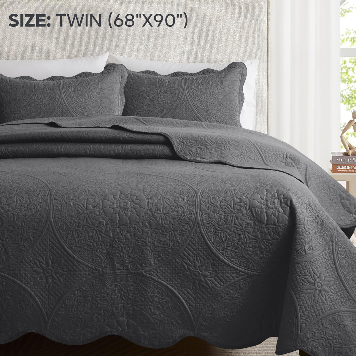 3pcs Luxury Quilted Bedspread Set – Oversize Quilt Coverlet Soft & Cozy Floral Bedspread with Pillow Shams, Breathable Lightweight for Bedroom & Guest Room Decor
