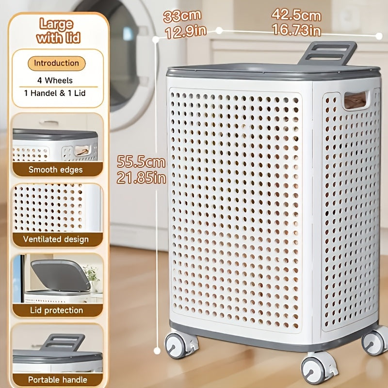 Large And Medium Foldable Ceramic White Laundry Baskets - Pu Leather, Hand Washable, Solid Color, Multi-Functional Portable RV Dirty Clothes Hamper with Wheels for RV Bathroom And Balcony Storage with 2 Stickers