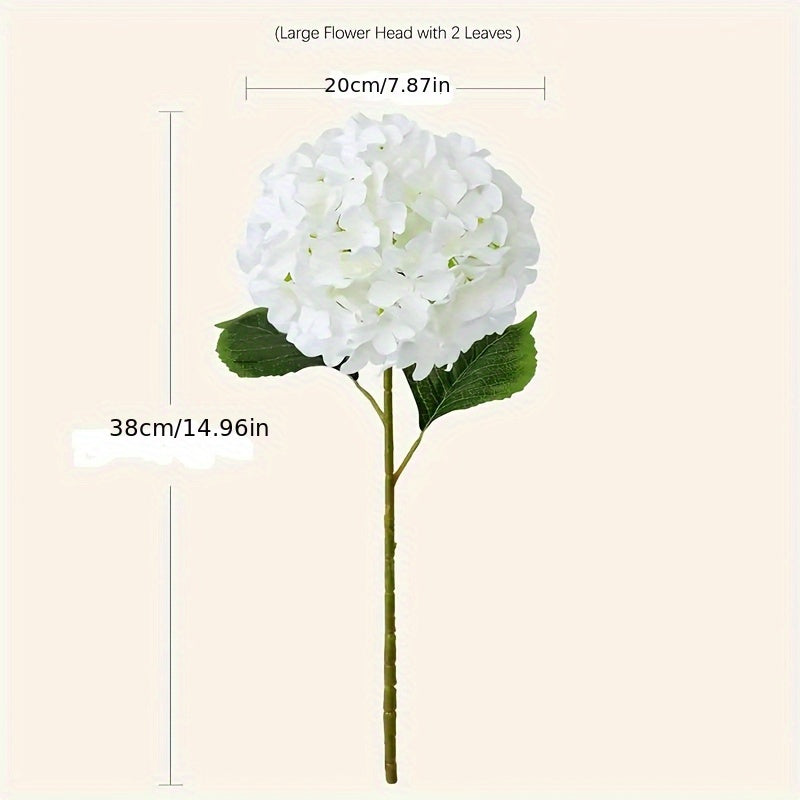 Artificial White Hydrangea Flowers Set of 6, UV-Resistant Faux Blooms with Green Leaves for Weddings, Porch, Garden and Home Decor