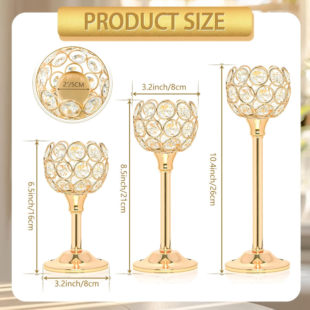 3pcs Crystal Candle Holder, Windproof Candle Holder, Christmas, Halloween Candlelight Dinner Photo Props, Wedding Anniversary Wedding Decoration, Home Hotel Decoration, Birthday Gift, Suitable for Table Center Decoration, Wedding, Catering