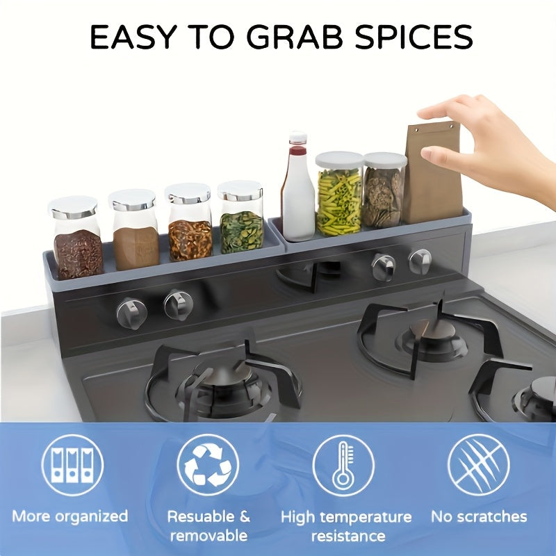 30-Inch Silicone Stove Organizer with Ultra-Strong Suction Base | Non-Slip Space-Saving Storage Rack for Spices, Utensils & Kitchen Tools | Heat-Resistant, Dishwasher-Safe & Durable Design for Gas & Electric Stoves, RV, Small Kitchens