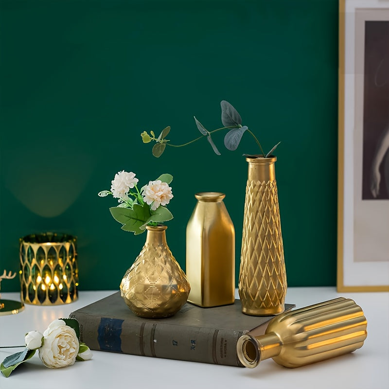 Golden Glass Vase, Cylindrical Home Decor, Art Deco Style, Holds Water, Golden Electroplating Finish, Living Room Kitchen Bathroom Bedroom Decor, Table Centerpieces, Halloween And Christmas Decorations