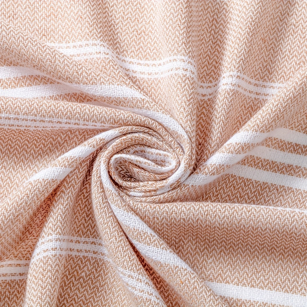 Turkish Style Striped Beach Towel, 90 x 180 cm Oversized Lightweight Quick-Drying Towel with Fringed Ends for Poolside Relaxing, Travel and Outdoor Days