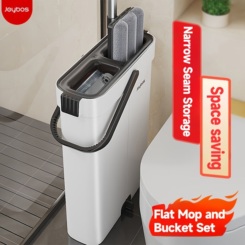 Joybos Mop And Bucket Set with Wringer | Flat Mop with Washable Microfiber Pads And Long Handle, Suitable for All Floor Types And Windows, Ideal for Home Use, Living Room, Bedroom, Bathroom, Kitchen