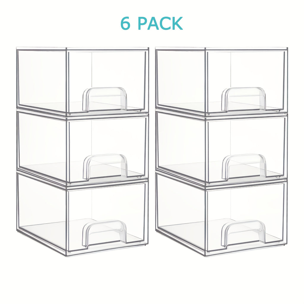 8 Pack Acrylic Bathroom Makeup Organizer, 7.5"D X 6"W X 4.4"H Clear Stackable Storage Drawers, Plastic Storage Bins for Vanity, Home Organization And Storage