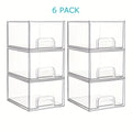 Stackable Makeup Storage Drawers, Clear 6 or 8 Pack Plastic Organizers with Pull-Out Handles and Silicone Pads for Bathroom Vanity and Cabinets