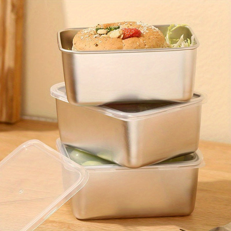 6pcs Stainless Steel Food Storage Containers with Lids - Leak-Proof, Stackable, BPA-Free Kitchen Organizer for Refrigerator, Office, School, Camping, Picnic - Dishwasher Safe, Reusable Square Metal Containers for Bread & More