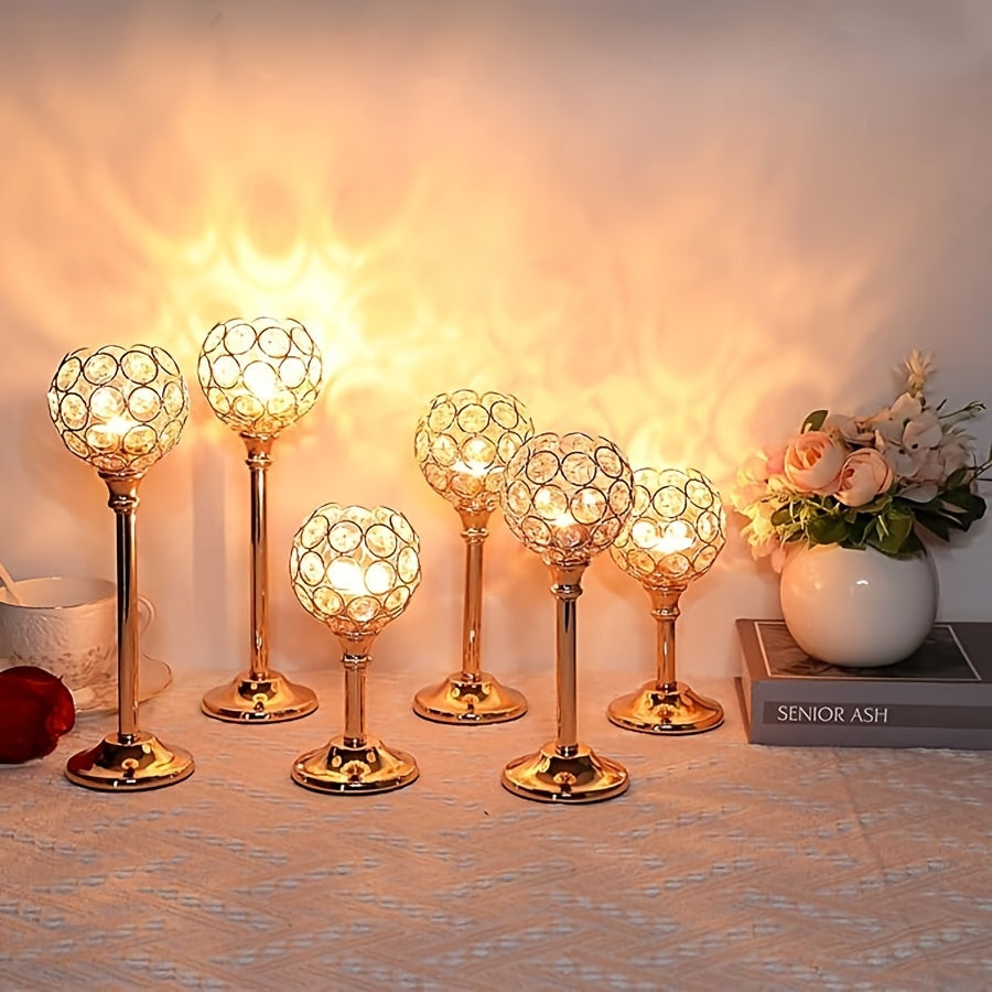 6pcs/3 Crystal Candelabra For Wedding Anniversary, Table Decoration, Candlelit Dinner Photo Props, Home & Hotel Decoration, Birthday Gifts, Ideal For Table Centering, Wedding, Catering, Party (Candles Not Included)