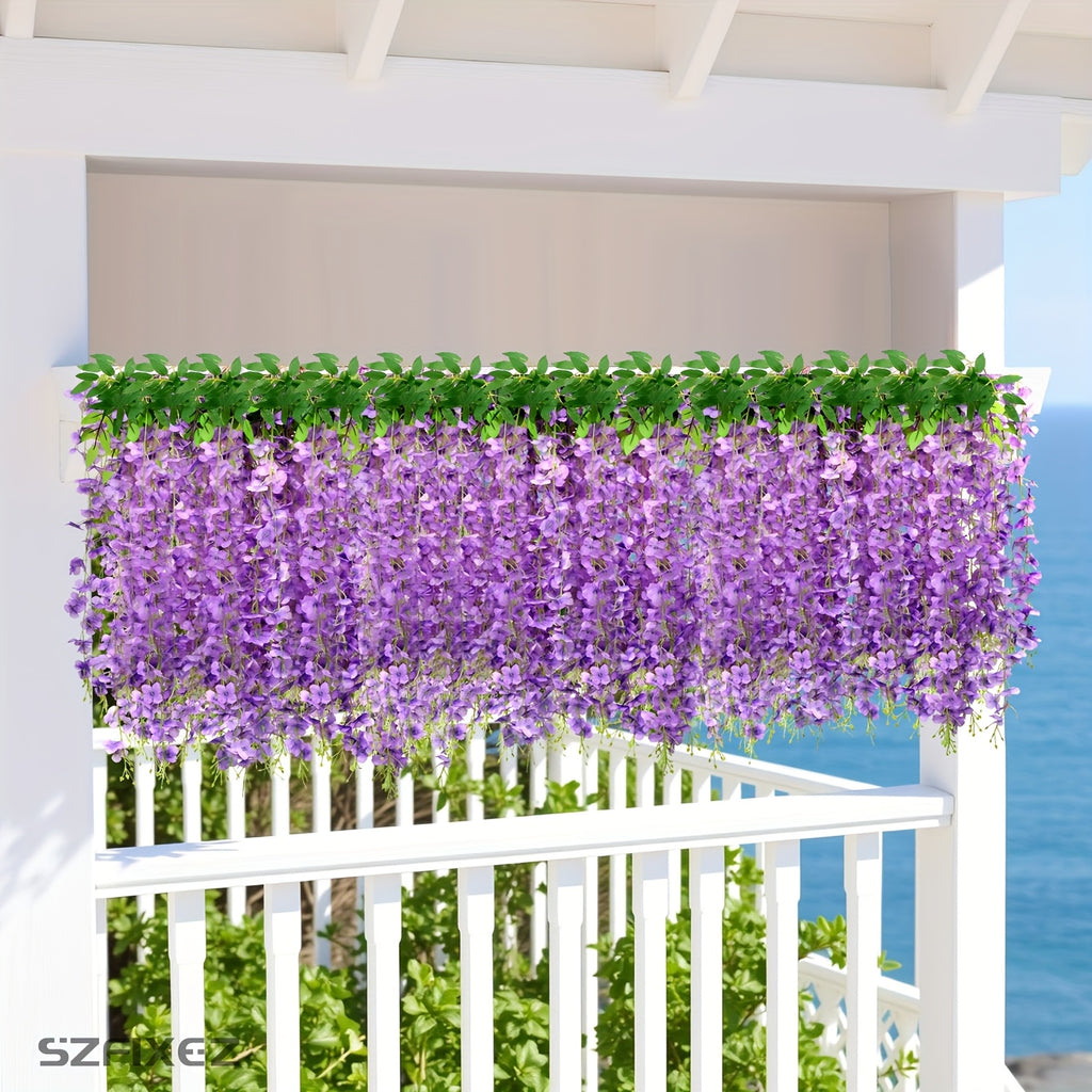 24 Pack (Total 90 Feet) Artificial Fake Wisteria Vine Rattan Hanging Garland Flowers String Home Party Wedding Decor (24, Purple)