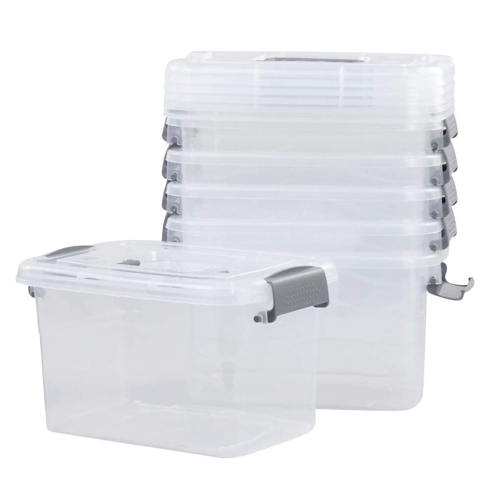 [6-Pack Stackable Bins] Storage Box Set - 6-Pack Heavy-Duty Organizers with Secure Lids, Shatterproof Stackable Bins for Garage, Basement And Closet