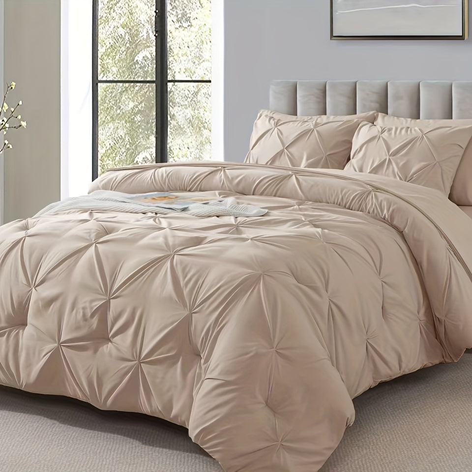 Cosybay 7 Piece Pinch Pleated Comforter Set Queen King Size, Luxury Soft Fluffy Bedding Includes 1 Comforter, 1 Extra Deep Pocket Fitted Sheet, 1 Flat Sheet, 4 Pillowcases & Pillow Covers, Perfect for Halloween Party, Holiday Celebrations & Birthday