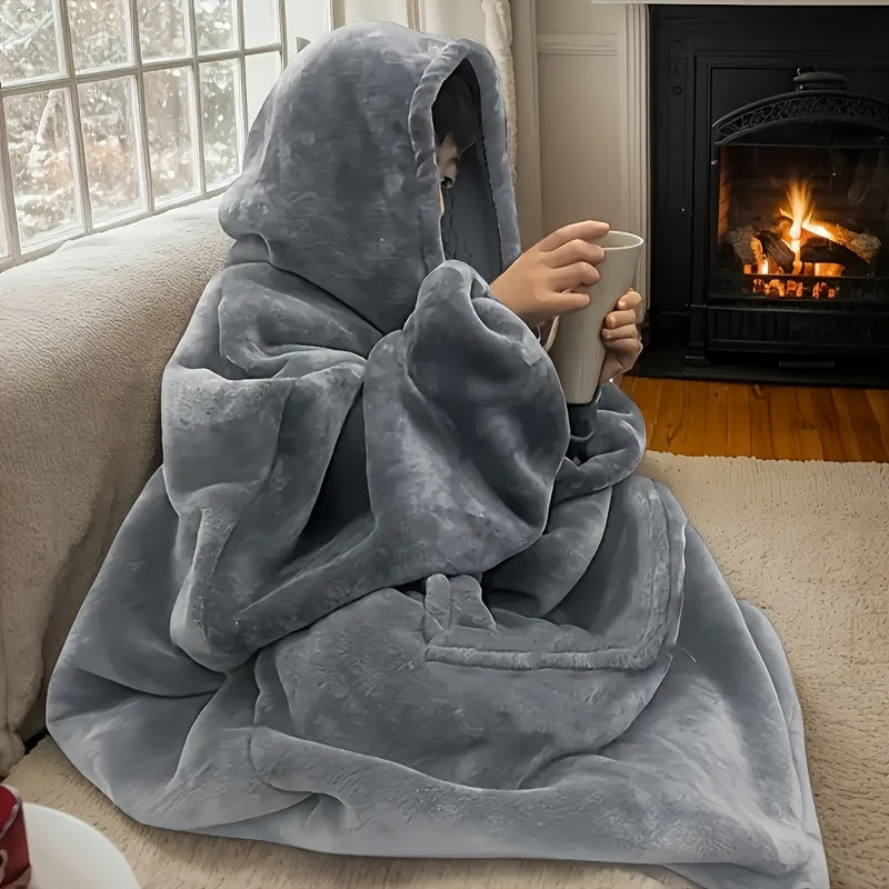 Plus-size Ultra-soft Reversible Wearable Hooded Blanket, Includes a Pair of Winter Socks, Comfortable Oversized Hooded Blanket with Kangaroo Pocket, Bedding, Winter Coat, Machine Washable, Christmas/Valentine's Day/New Year's Gift, Can Be Used as a