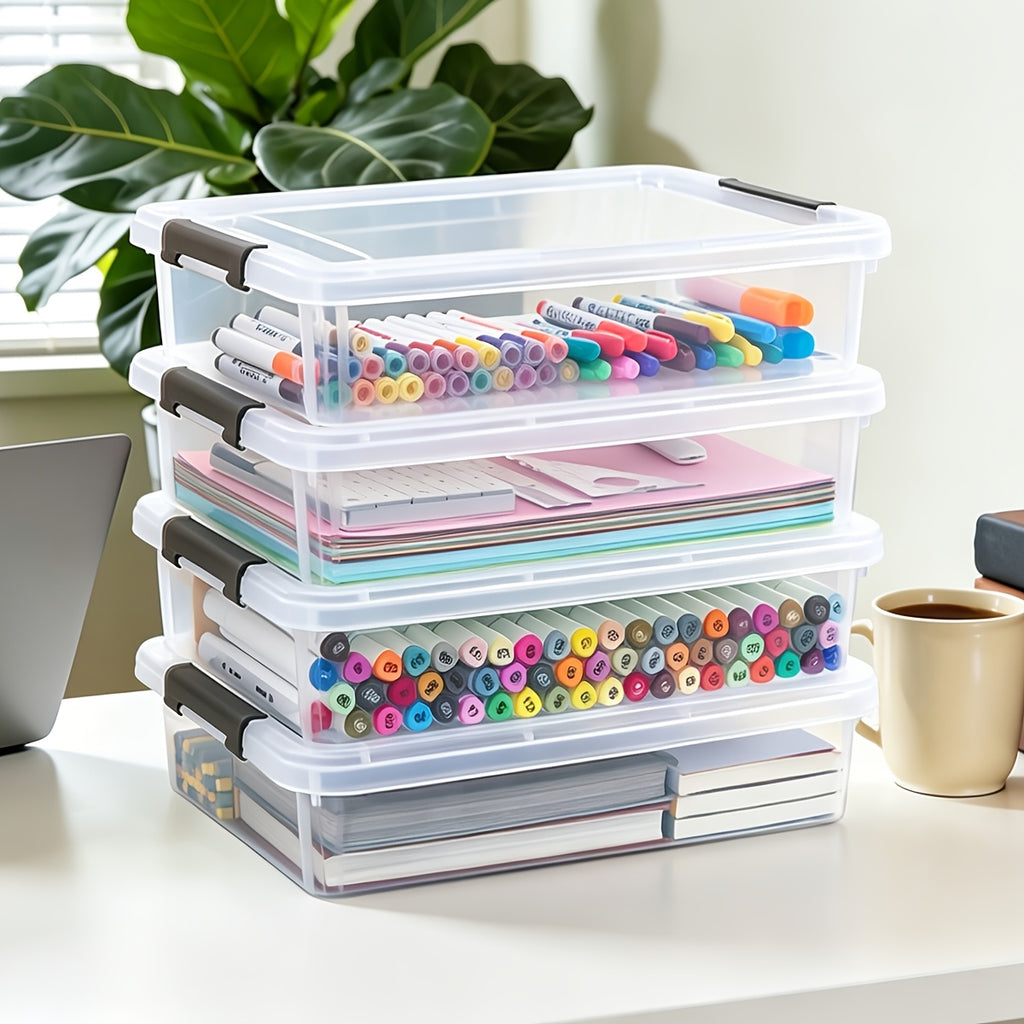5pcs Clear Plastic Storage Boxes, Sturdy Storage Bins with Lids, Perfect for Organizing Sewing Projects, Beads, Art Craft Supplies, Board Games, Copying Paper, Card Stock, Portable Pencil Case, Stackable Organization And Storage Containers