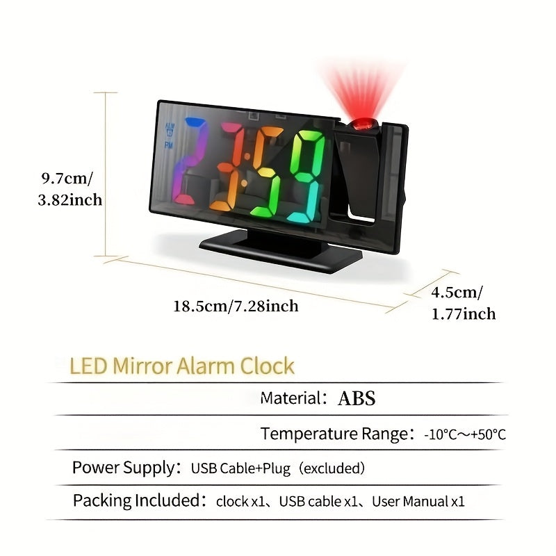 Multi-function Digital Projection Alarm Clock - 180° Rotation, Temperature Display, Adjustable Brightness, Night Mode, Snooze Function - USB Powered LED Clock for Bedroom And Living Room Decoration