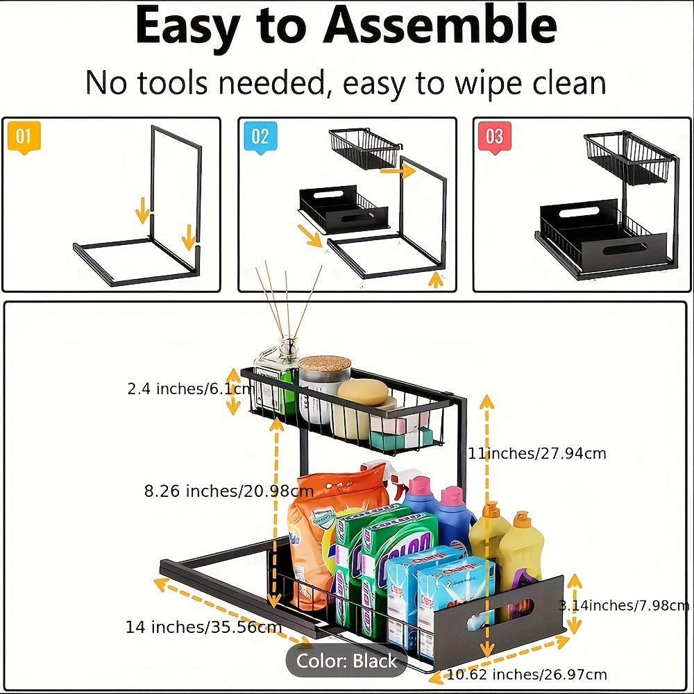 1/2pcs Kitchen Organizers And Storage, Kitchen Accessories, Utility Racks, Under Sink Organizer, Pull Out Cabinet Organizer, 2 Tier Slide Out Sink Shelf, Cabinet Storage Shelves, Under Sink Storage for Kitchen Bathroom Cabinet
