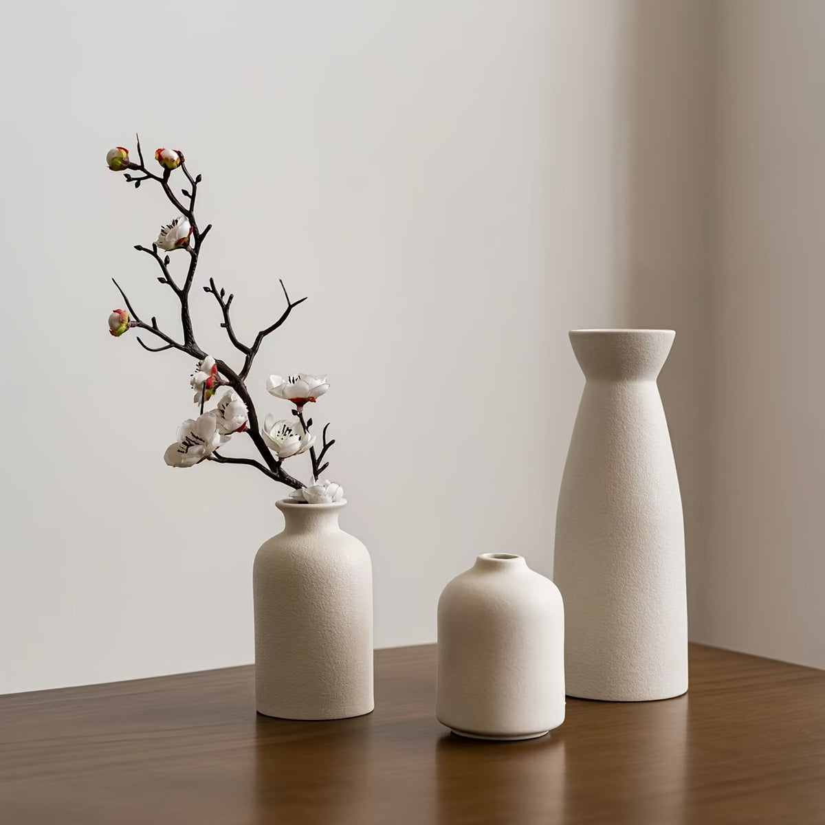 Matte Ceramic Vase Set of 3, Nordic Boho Decorative Flower Vases for Living Room Shelves, Entryway Tables, Bookshelves and Gifts