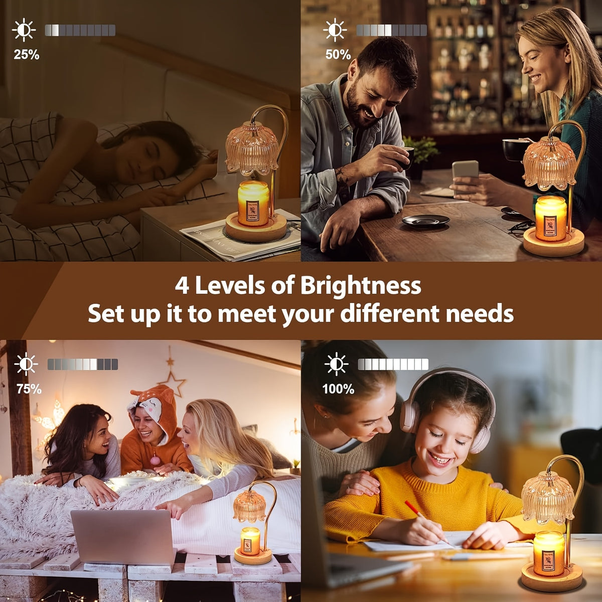 Wax-Melting Lamp, Candle Warmer, Crystal Candle Wax Warmer with 2/4/8-Hour Timer, Adjustable Temperature, Electric Candle Warmer Suitable for Scented Jar Candles, Elegant Homevalley Lily Shape, Father'S Day Gifts, Bulb Not Included