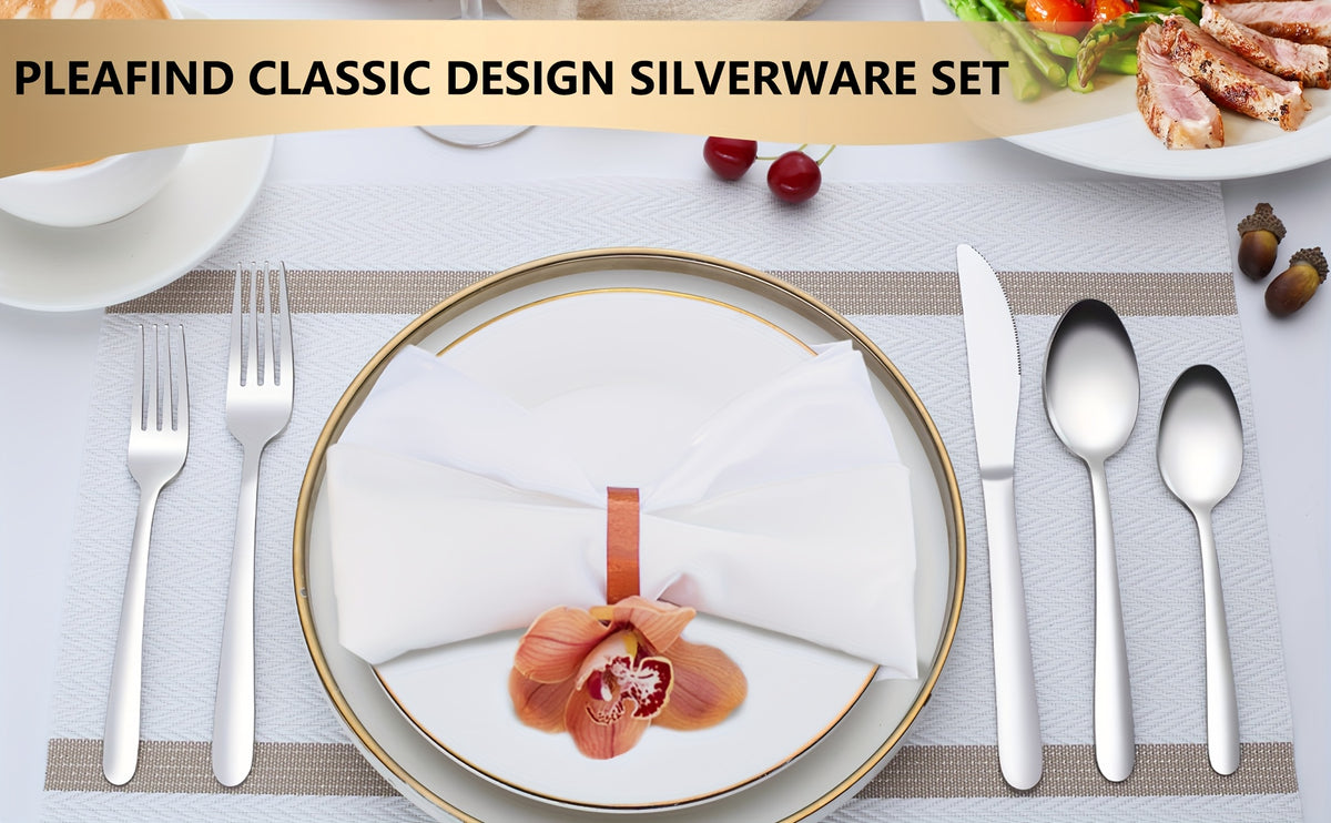 60/90pcs Stainless Steel Silverware Suitable for Multiple People to Use, Steak Knife, Salad Fork, Dessert Spoons, Cutlery Set with Gift Box, Kitchen Accessories, Home Outdoor, Wedding Camping Stuff, Halloween Party Gift, Dishwasher Safe
