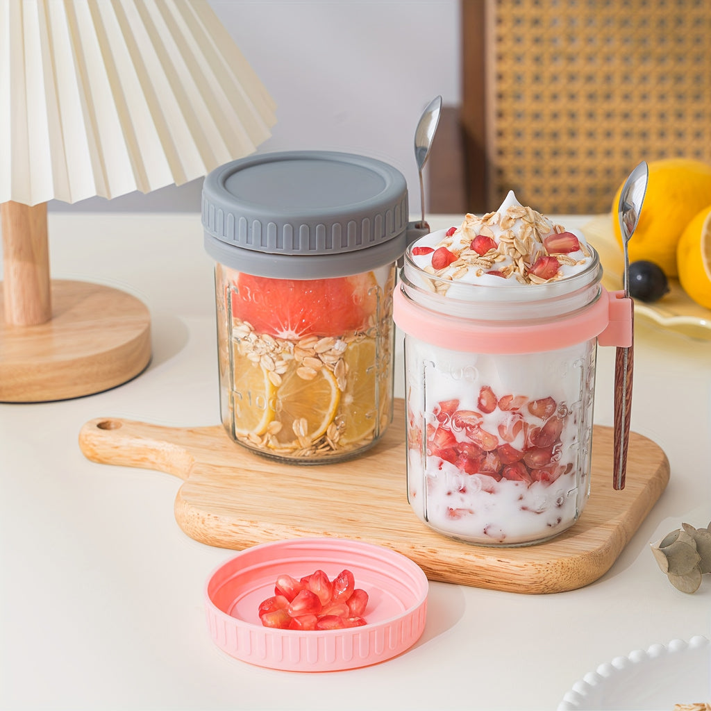 4/6pcs(16oz), 8pcs(4pcs 16oz+4pcs 4oz), 12pcs(6pcs 16oz + 6pcs 4oz), Overnight Oats Containers with Lids And Spoons, Glass Mason Overnight Oats Jars, Large Capacity Airtight Jars for Milk, Cereal, Fruit