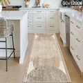 Geometric Runner Rug with Circular Pattern, Machine Washable Rectangular Floor Mat with Non-Slip Backing in Four Sizes for Hallway, Kitchen and Patio Decor