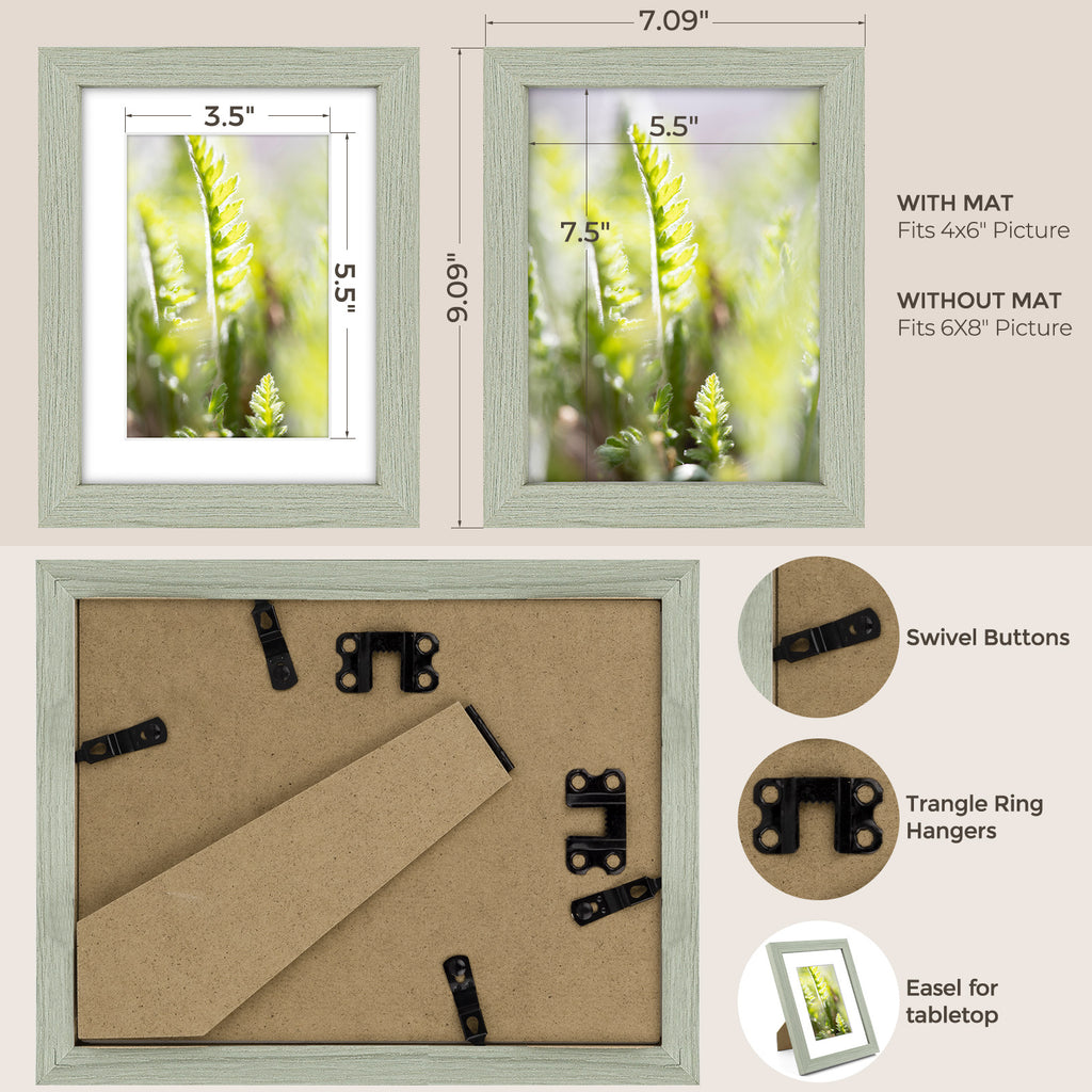 6 Packs 6x8/8x10/9x12/11x14/16x20 Picture Frames Set, Engineered Wood Gallery Wall Frame Set with Plexiglass - Wall Mounting or Tabletop Display