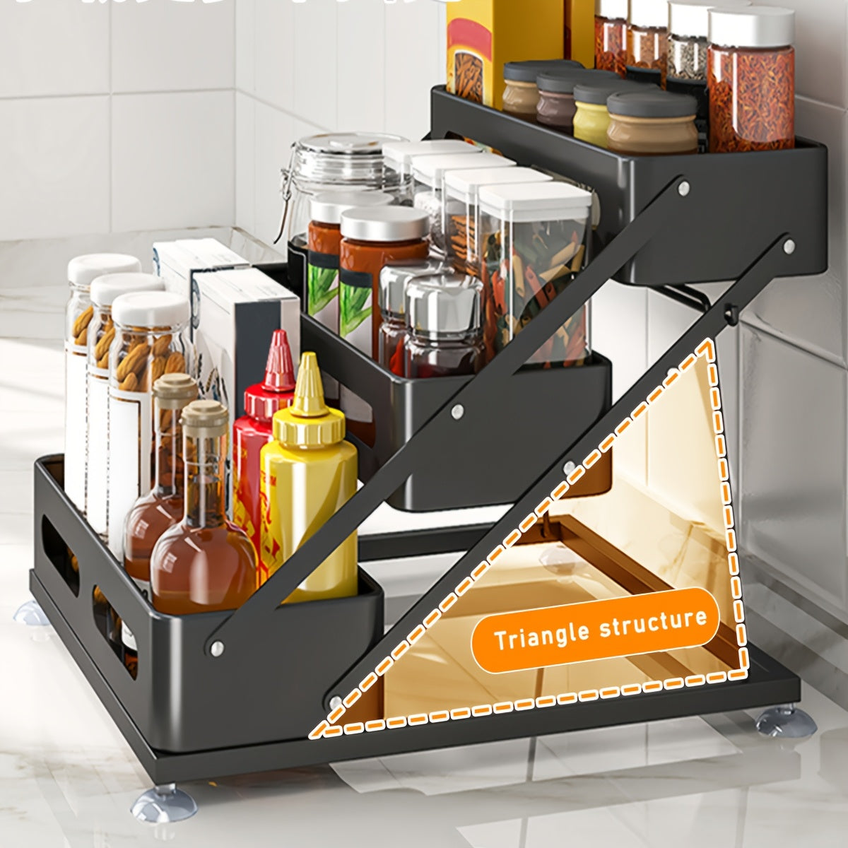 3-Tier Foldable Cast Iron Spice Rack Organizer with Safety Rails - Space-Saving Countertop & Cabinet Storage for Kitchen, Pantry - Durable Painted Finish, Holiday-Themed Design, Kitchen Spice Organizer, Space Saver, Sleek Metal Style, Sturdy Construction